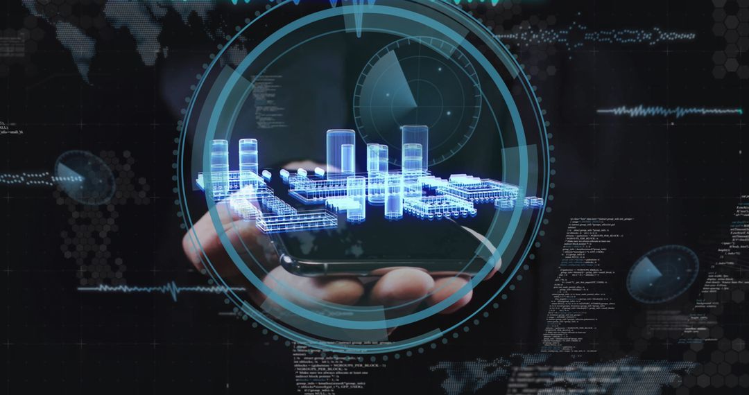 Futuristic Digital Interface with Hand and Virtual Circuit