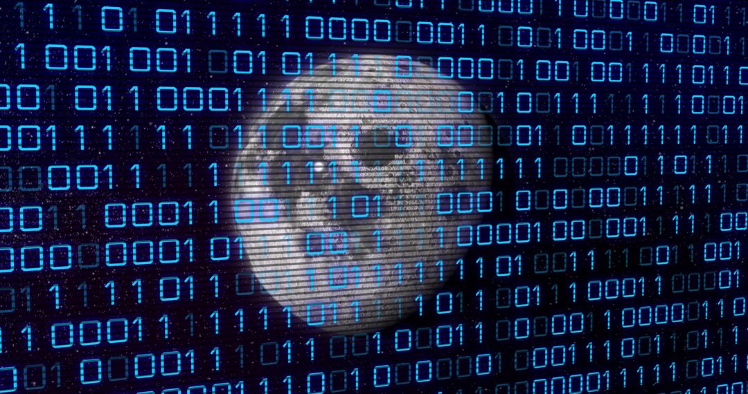 Binary Code Overlaying Planetary Surface Illustrating Digital Data