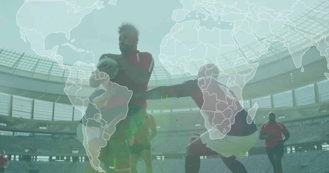 Action-Packed Rugby Match with Global Map Overlay