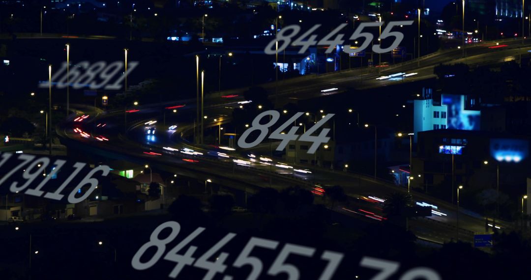 Digital Data Flow Over Night Cityscape Concept