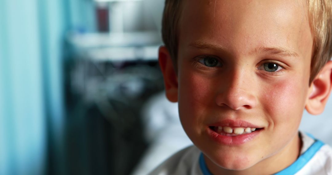 Smiling Boy with Blond Hair in Light Interior - Free Images, Stock Photos and Pictures on Pikwizard.com