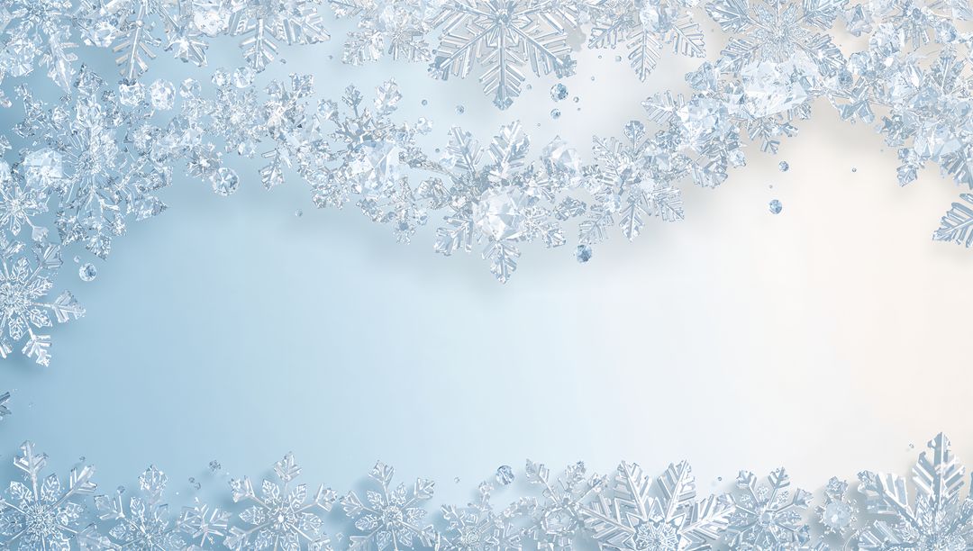 Icy Crystal Snowflake Border Framing Soft Blue Gradient Space for Text or Design