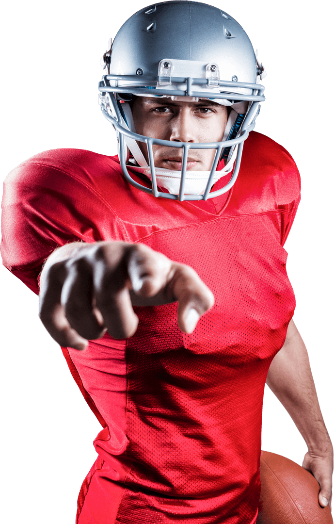 American Football Player Pointing with Strength on Transparent Background