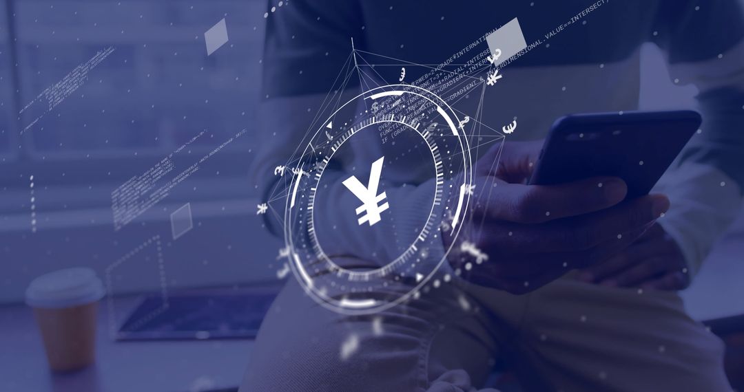 Yen Currency Symbol and Digital Network Over Smartphone User