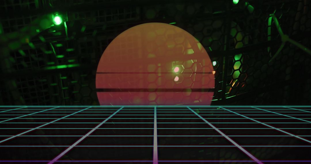 Futuristic Grid and Sphere with Server Lights