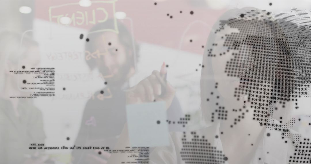 Team Collaboration in Modern Tech Office with Data Overlay