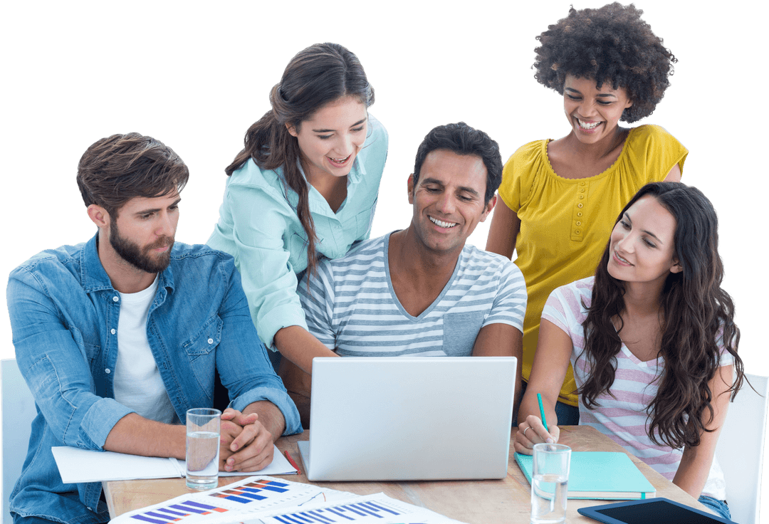 Team Collaboration on Laptop Transparent Picture