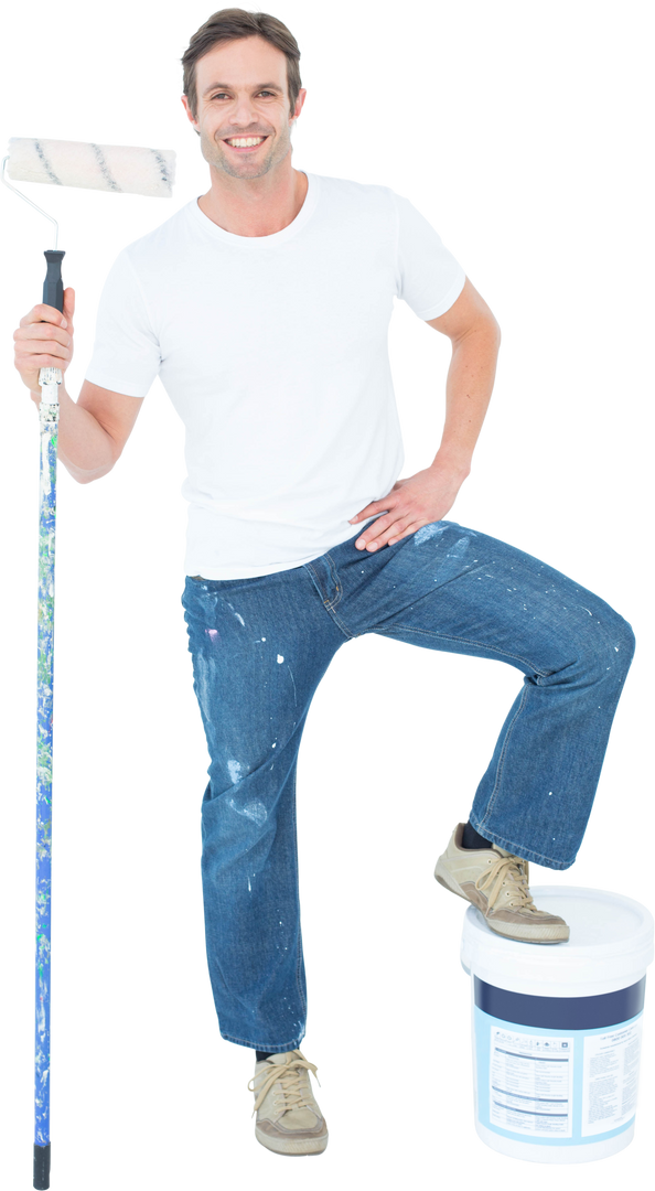 Transparent Full-Length Portrait of Man with Paint Roller and Bucket - Download Free Stock Images Pikwizard.com