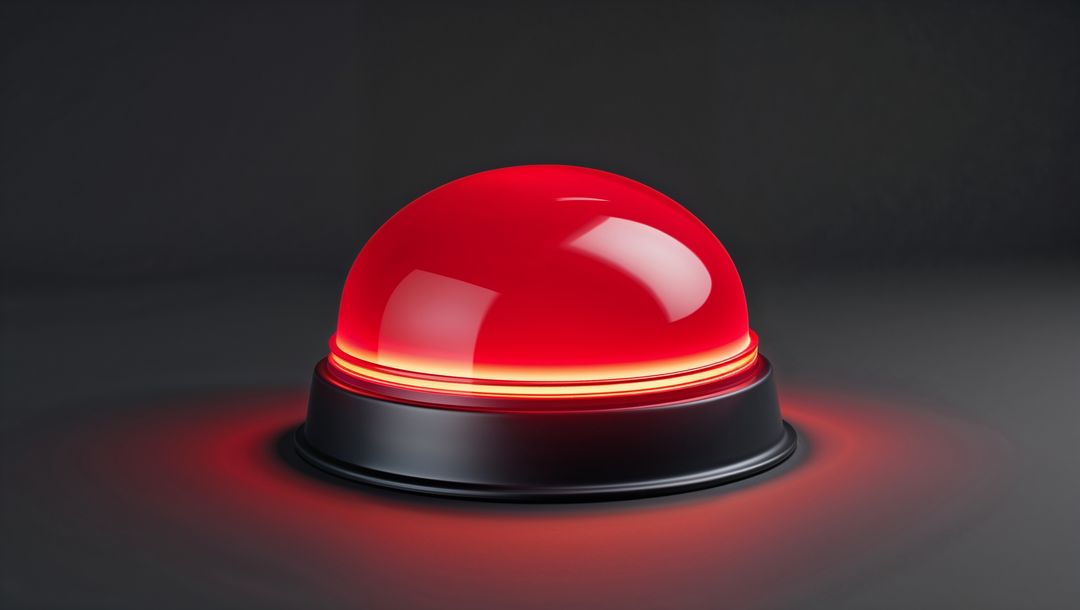 Glowing red alert push button with sleek futuristic design