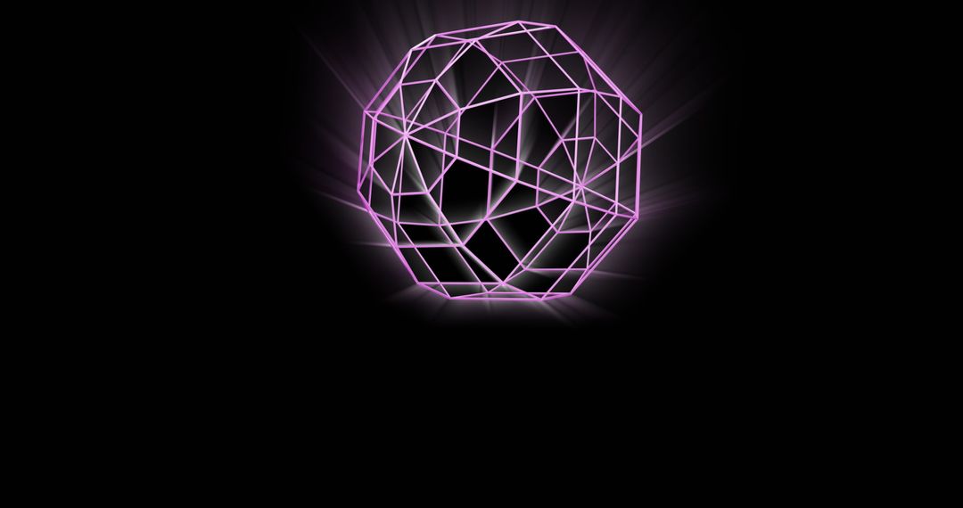 Glowing Geometric Shape with Digital Grid on Black Background