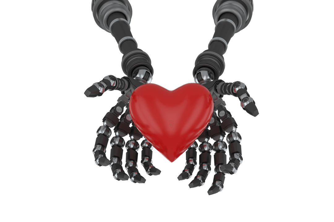 Transparent Robotic Hands Holding Red Heart Shape