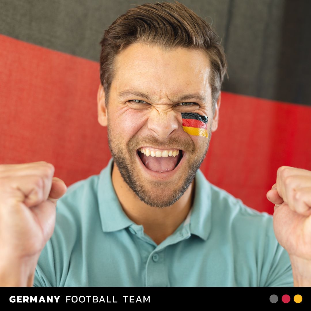 Enthusiastic German Football Fan Cheering with Painted Flag