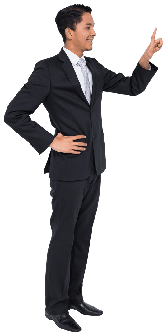 Happy Asian Businessman Indicating Direction Transparent Background