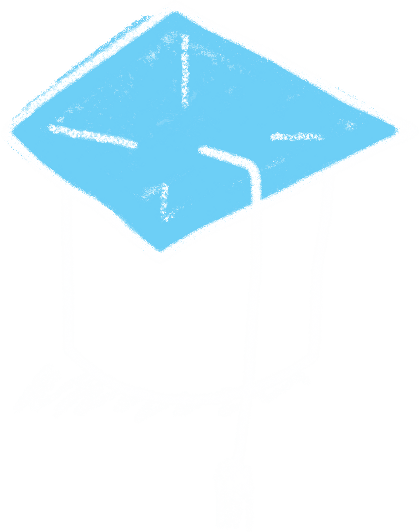 Transparent Sketch of Mortarboard and Tassel on Chalkboard