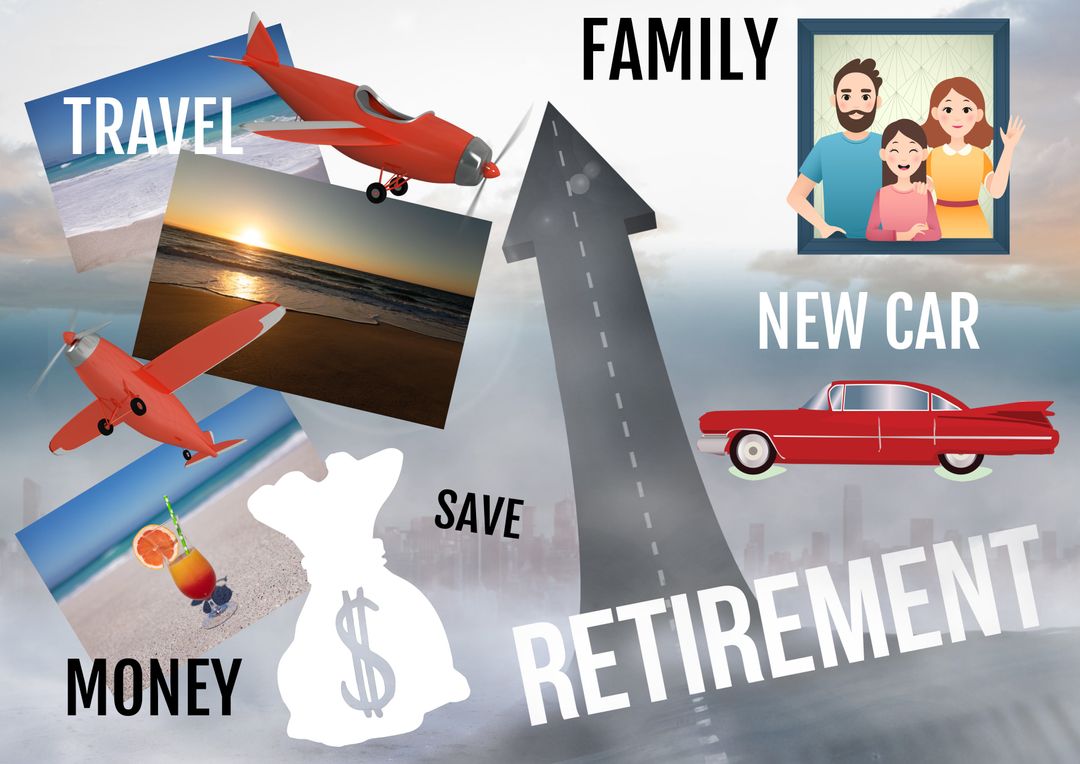 Inspiring Financial Planning Goals Collage with Future Aspirations