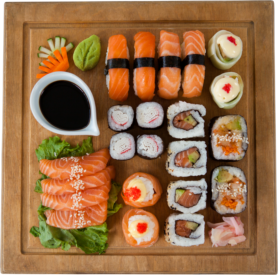 Top View Transparent Background Sushi Platter with Varied Rolls and Sashimi - Download Free Stock Images Pikwizard.com