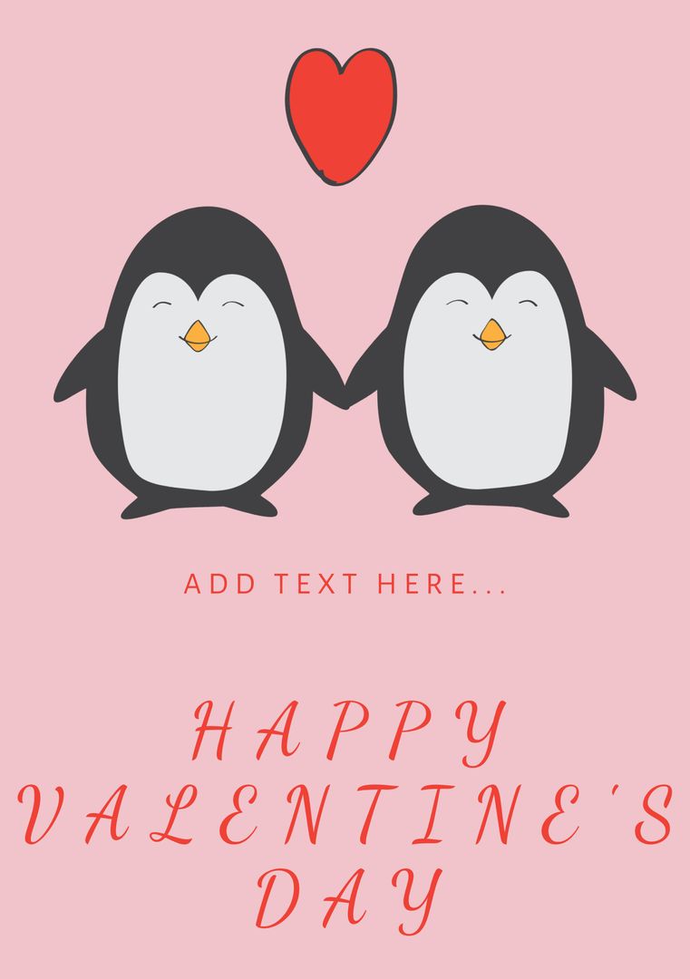 Adorable Penguin Coupl Happy Valentine's Card Design