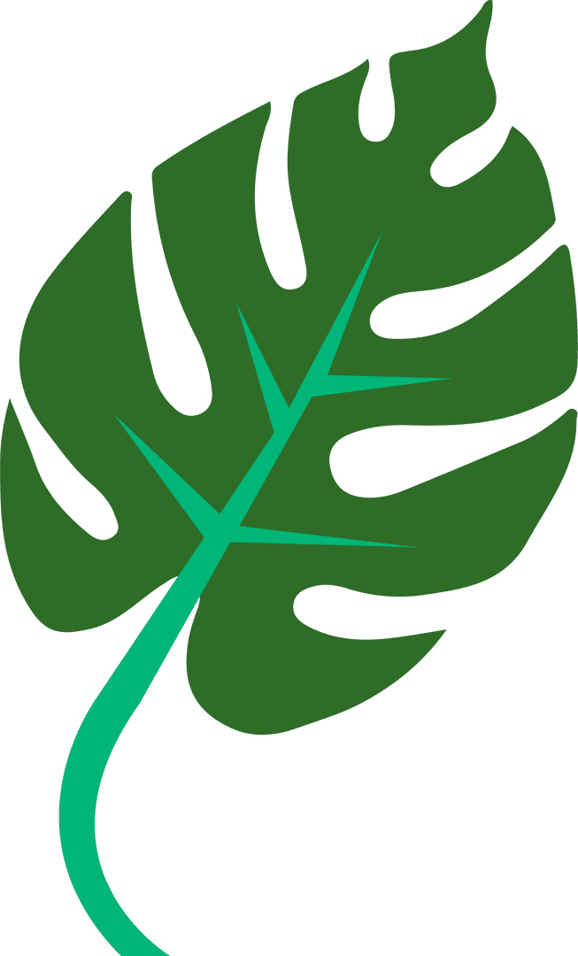 Stylized Monstera Leaf with Transparency Featuring Green and Teal Colors