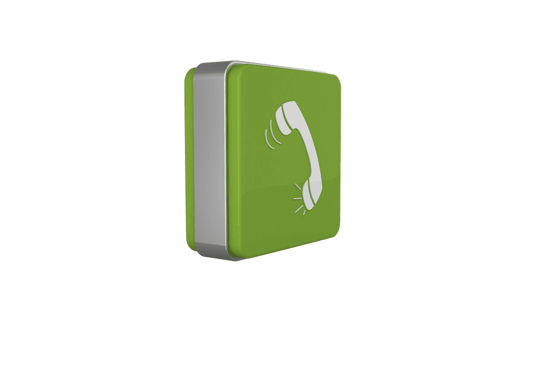 Transparent 3D Cube with Phone Symbol Icon for Communication