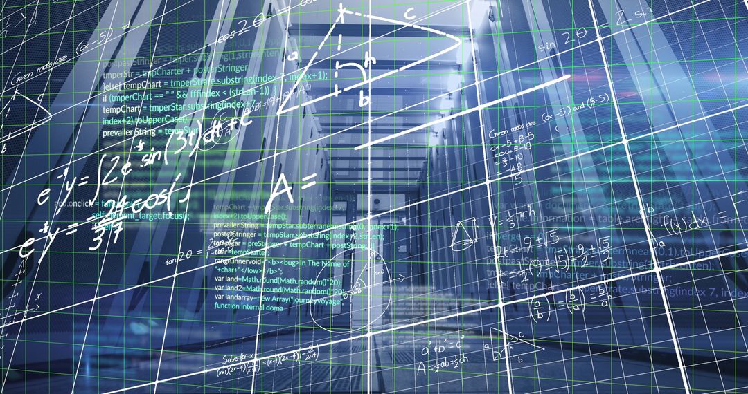 Futuristic Data Corridor with Floating Digital Formulas