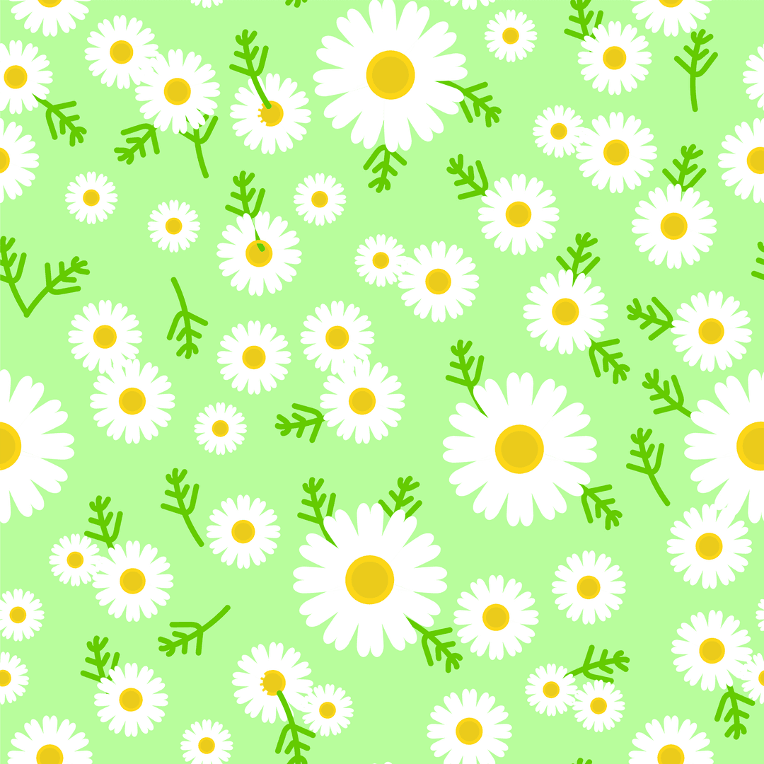 Transparent Background Pattern with White Flowers and Green Twigs