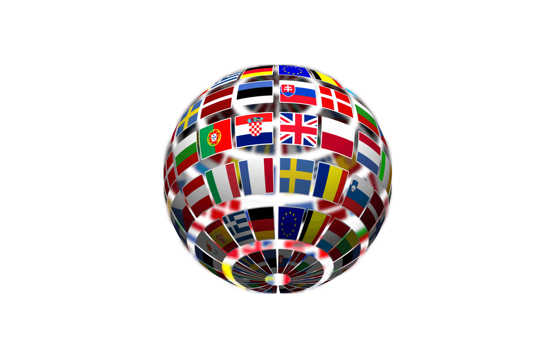 Global Flags Sphere on Transparent Background Illustration