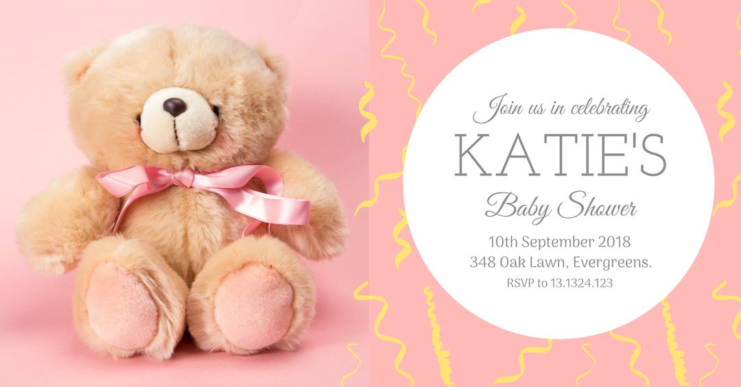 Adorable Teddy Bear Baby Shower Invitation in Soft Pink