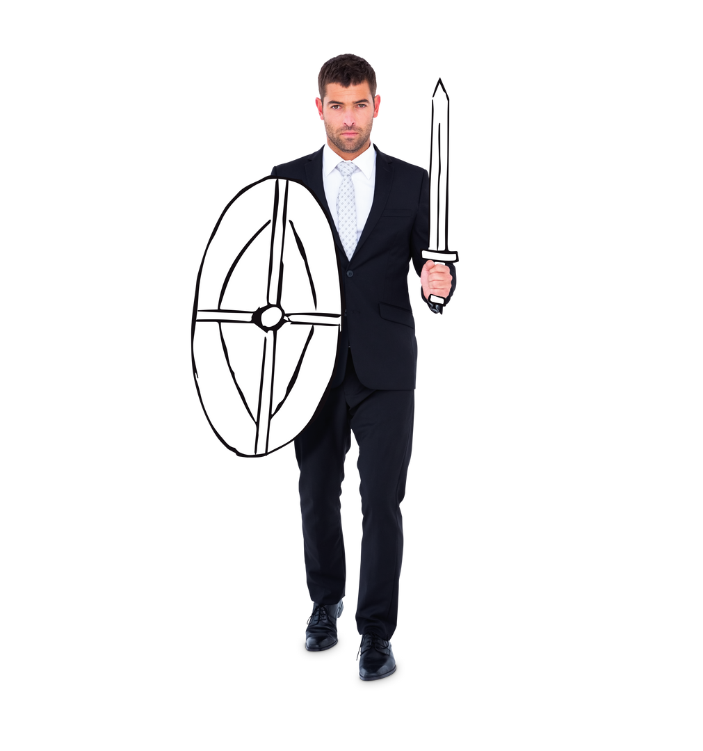 Transparent Background Corporate Warrior Holding Shield and Sword - Download Free Stock Images Pikwizard.com