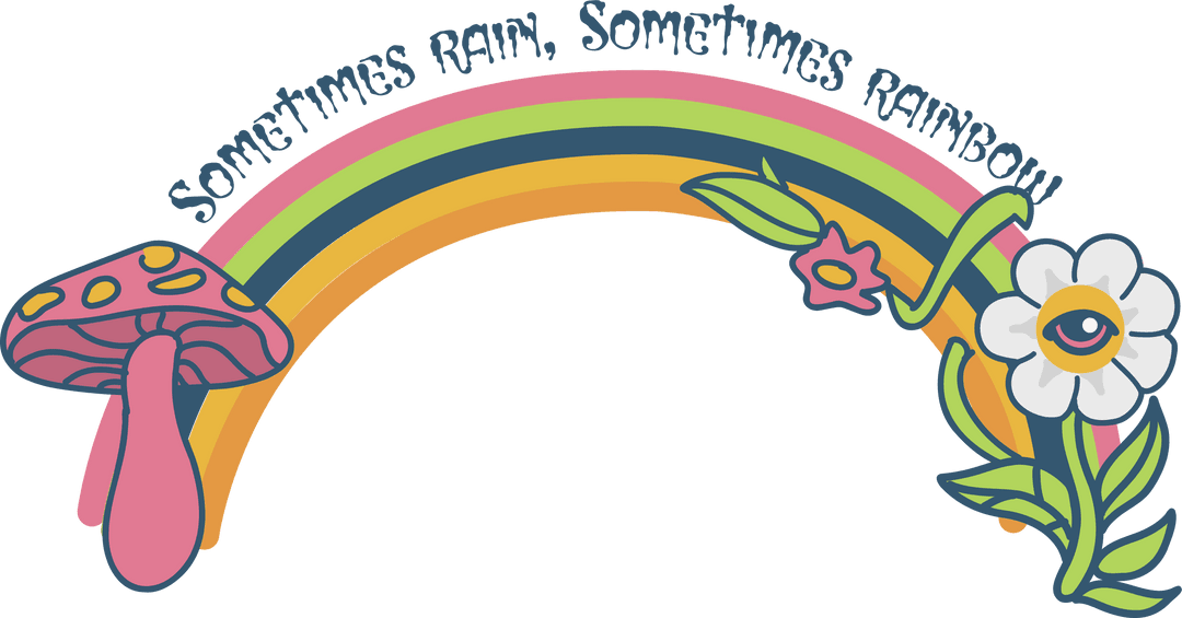 Vibrant Rainbows and Mushrooms on Transparent Background