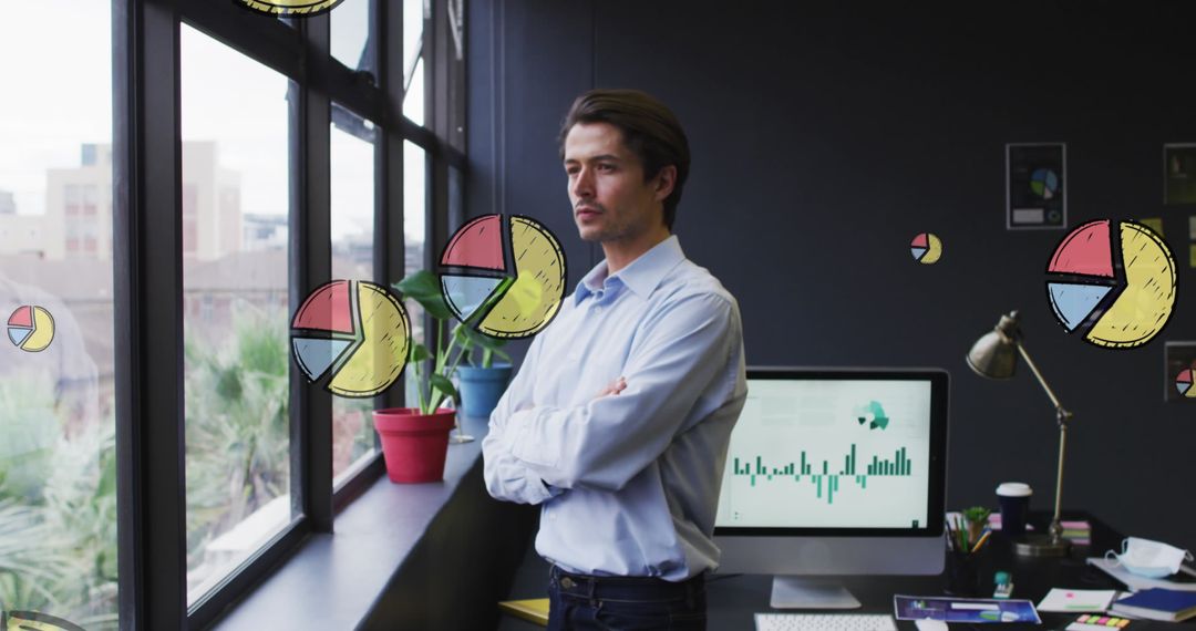 Businessman Analyzing Data Trends by Office Window