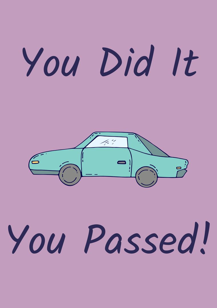 Congratulations On Passing Driving Test With Blue Car And Purple Background - Download Free Stock Templates Pikwizard.com