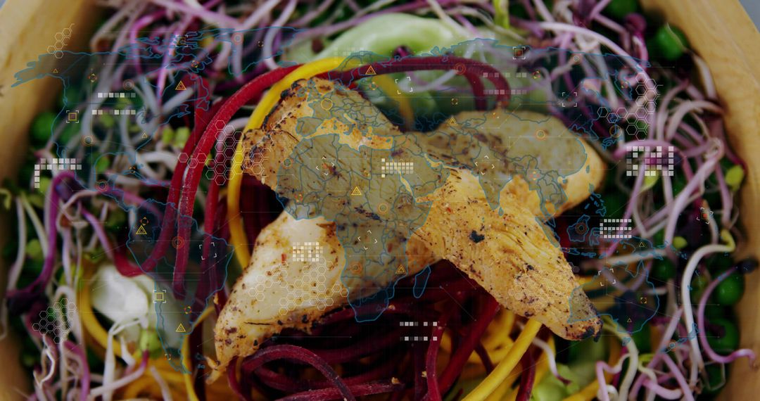 Healthy Grilled Chicken with Colorful Spiralized Vegetables and Microgreens