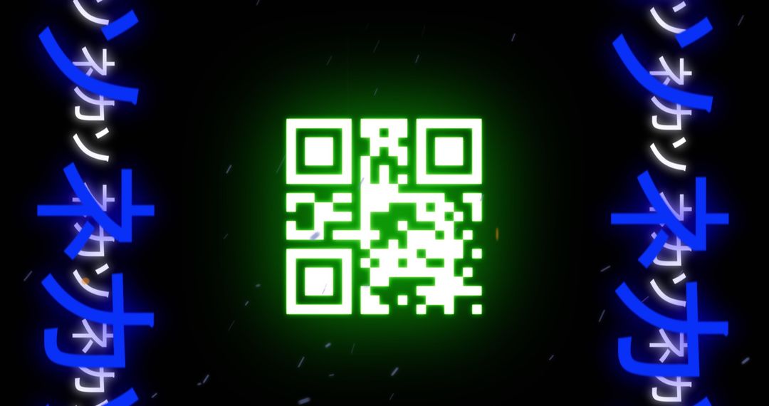 Glowing Neon QR Code with Digital Interface Pattern