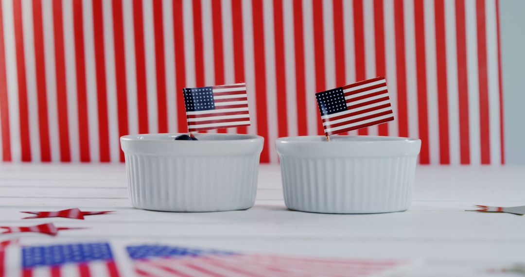 Small American Flags in White Ramekins with Striped Background - Free Images, Stock Photos and Pictures on Pikwizard.com