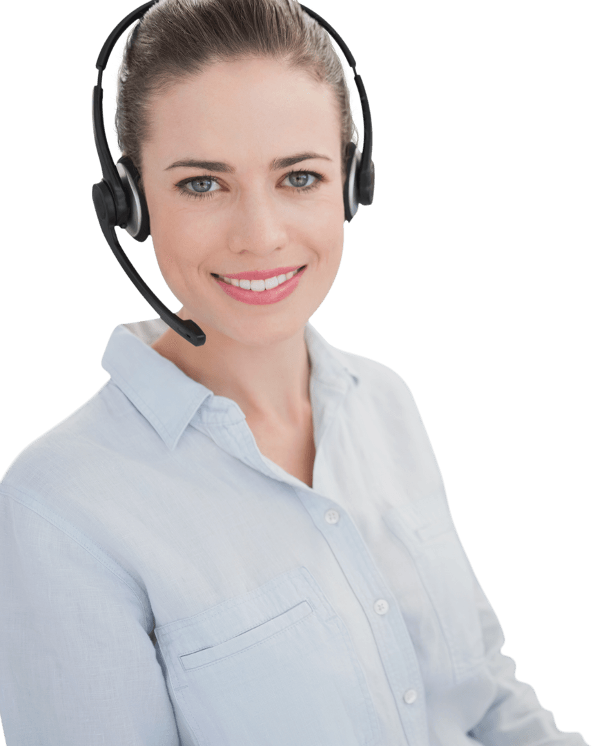 Smiling Customer Service Agent with Headset on Transparent Background