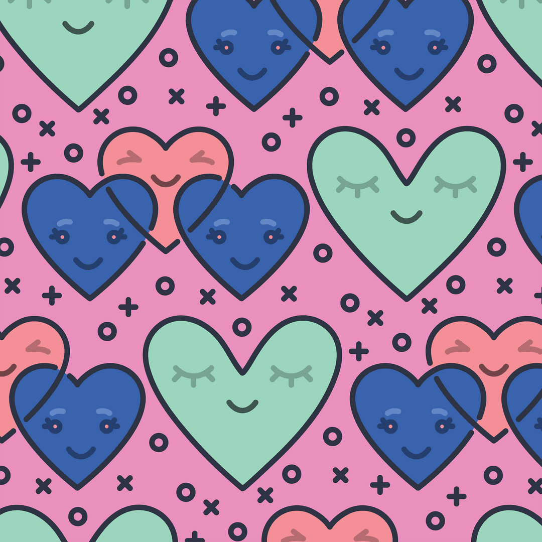 Colorful Transparent Heart Pattern on Pink Background