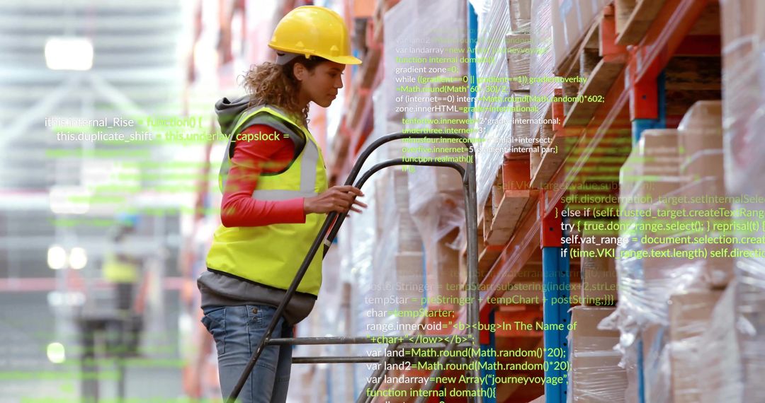 Warehouse Worker Managing Inventory with Technology Interface