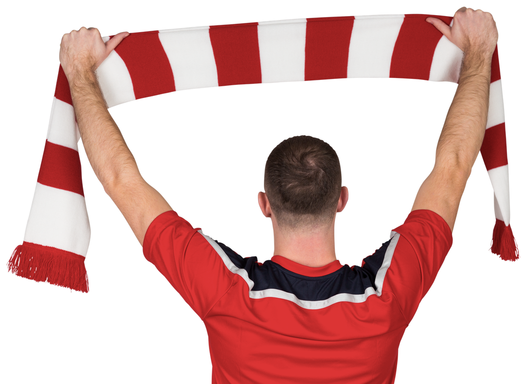 Football Fan Holding Red and White Striped Scarf on Transparent Background - Download Free Stock Images Pikwizard.com