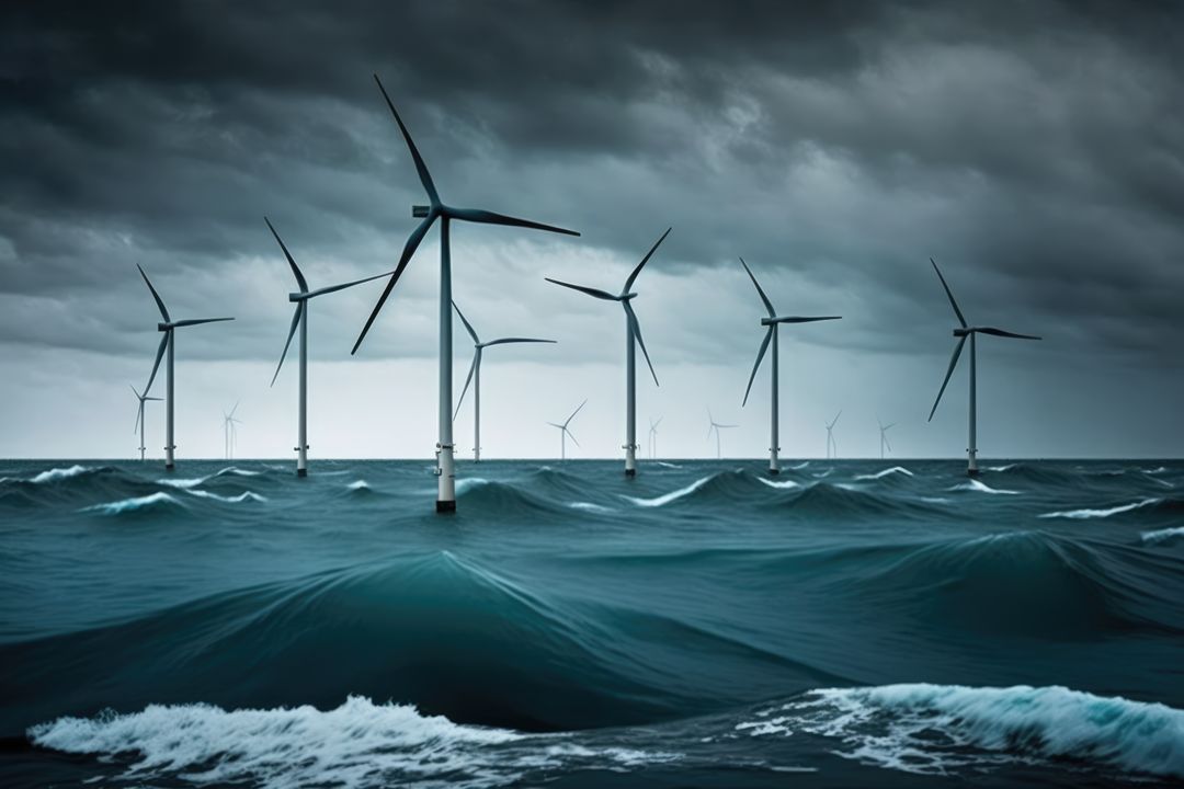 Offshore Wind Turbines in Stormy Sea Conditions - Free Images, Stock Photos and Pictures on Pikwizard.com