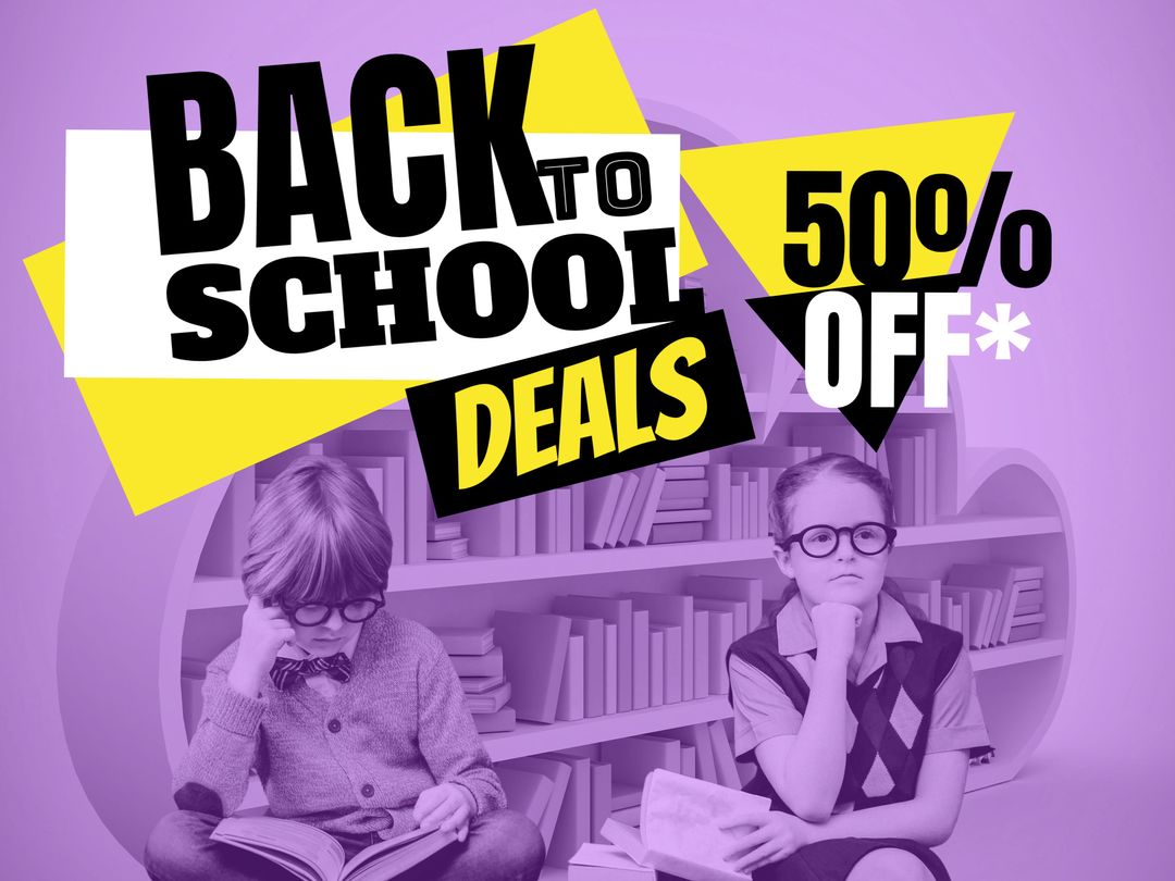 Back to School Deals Advertisement with Children Reading