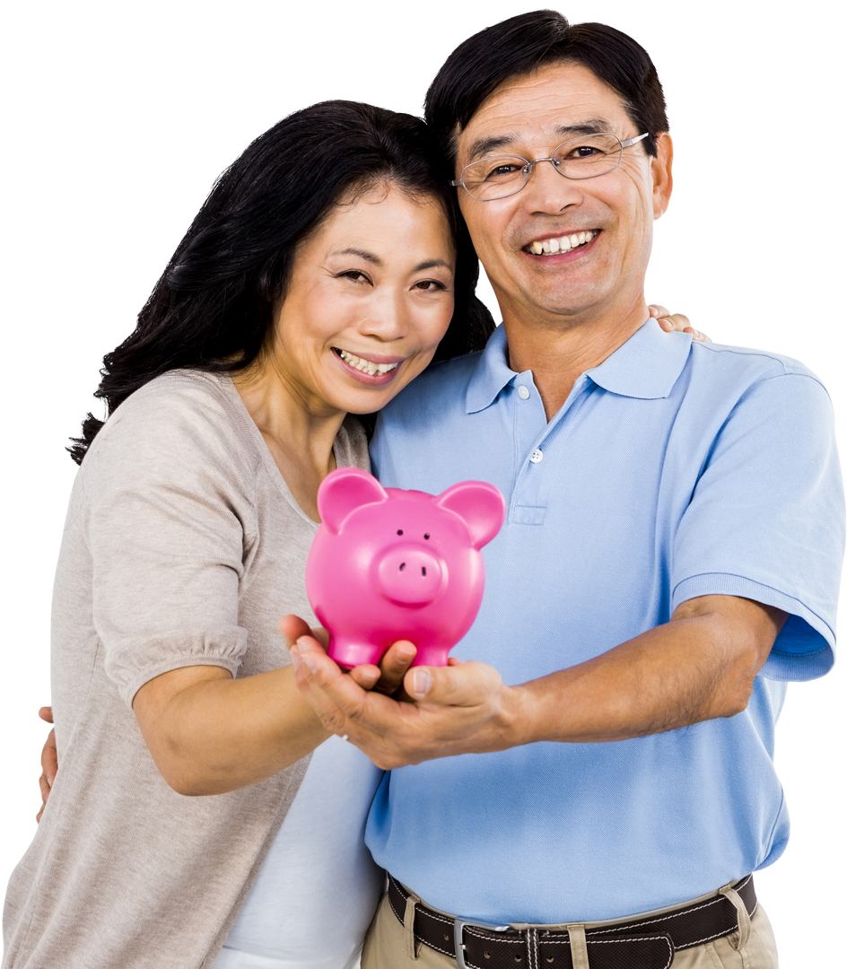 Happy Mature Couple Holding Pink Piggy Bank Transparent Background - Download Free Stock Images Pikwizard.com