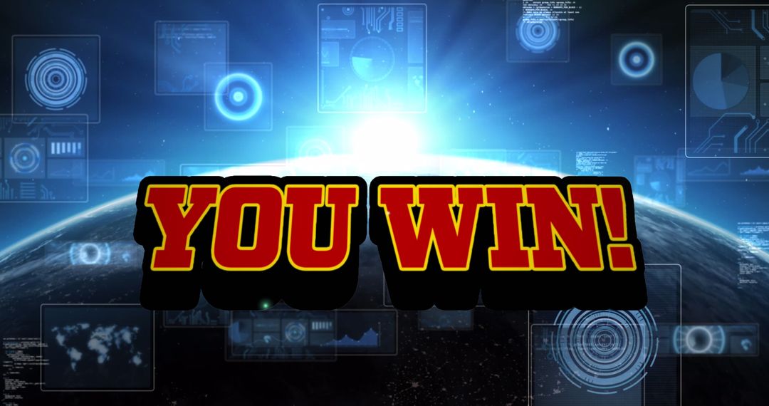 Digital Victory with Win Text Over Tech Globe Background