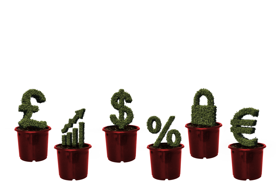 Abstract Green Currency Symbols on Transparent Background