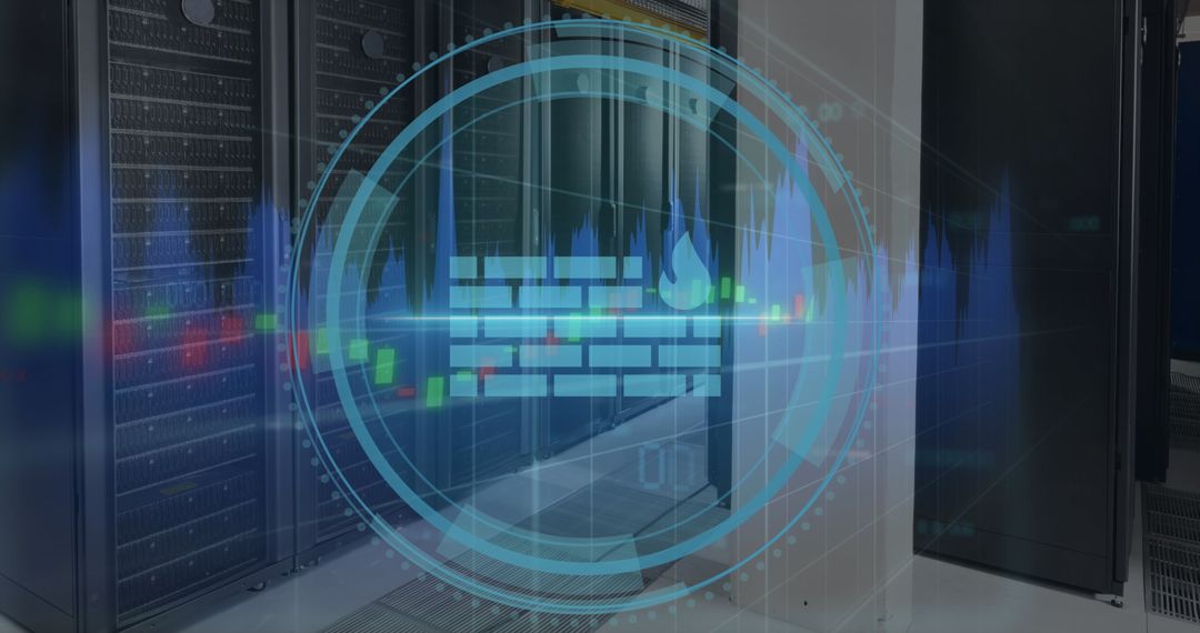 Digital Interface Overlay with Server Room Technology Visualization