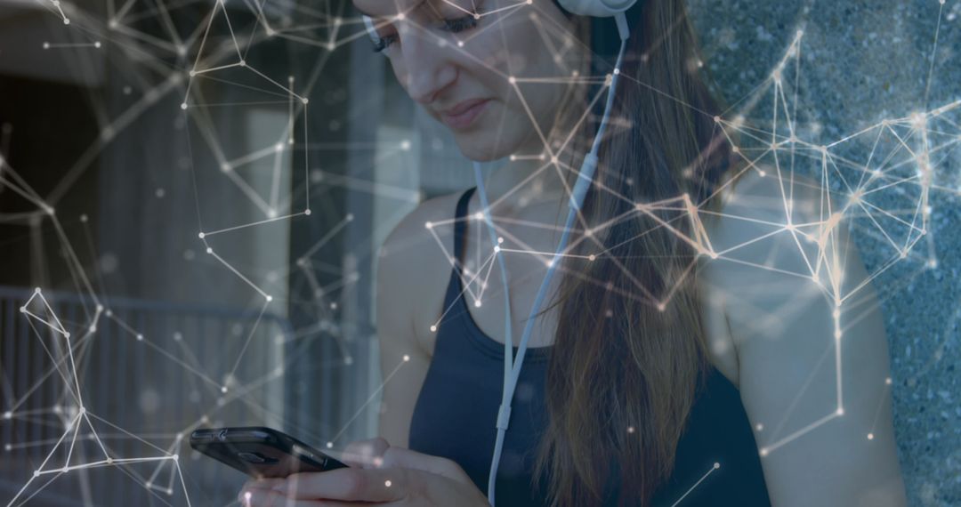 Woman Using Smartphone With Abstract Digital Network