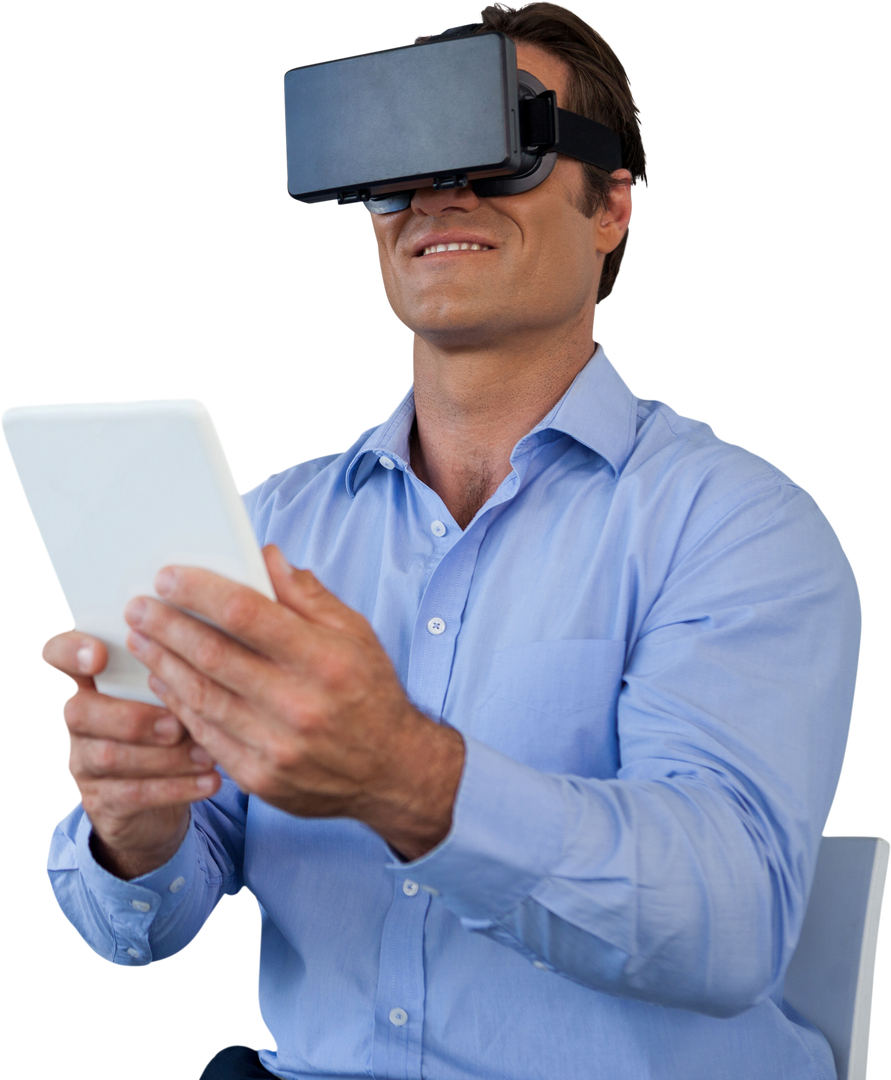 Businessman Using Virtual Reality Glasses Holding Tablet - Download Free Stock Images Pikwizard.com