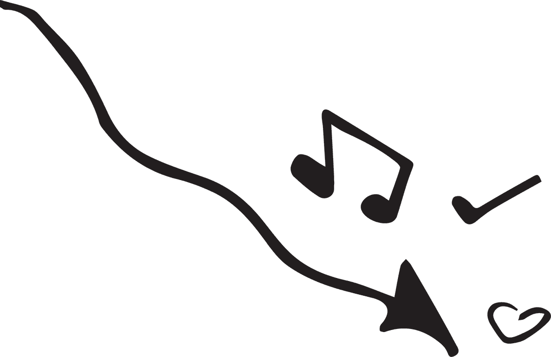 Transparent Black Arrow with Musical Notes and Symbols Illustration