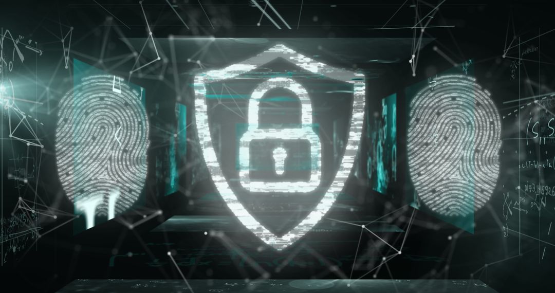 Digital Security Network with Fingerprints and Padlock Icon
