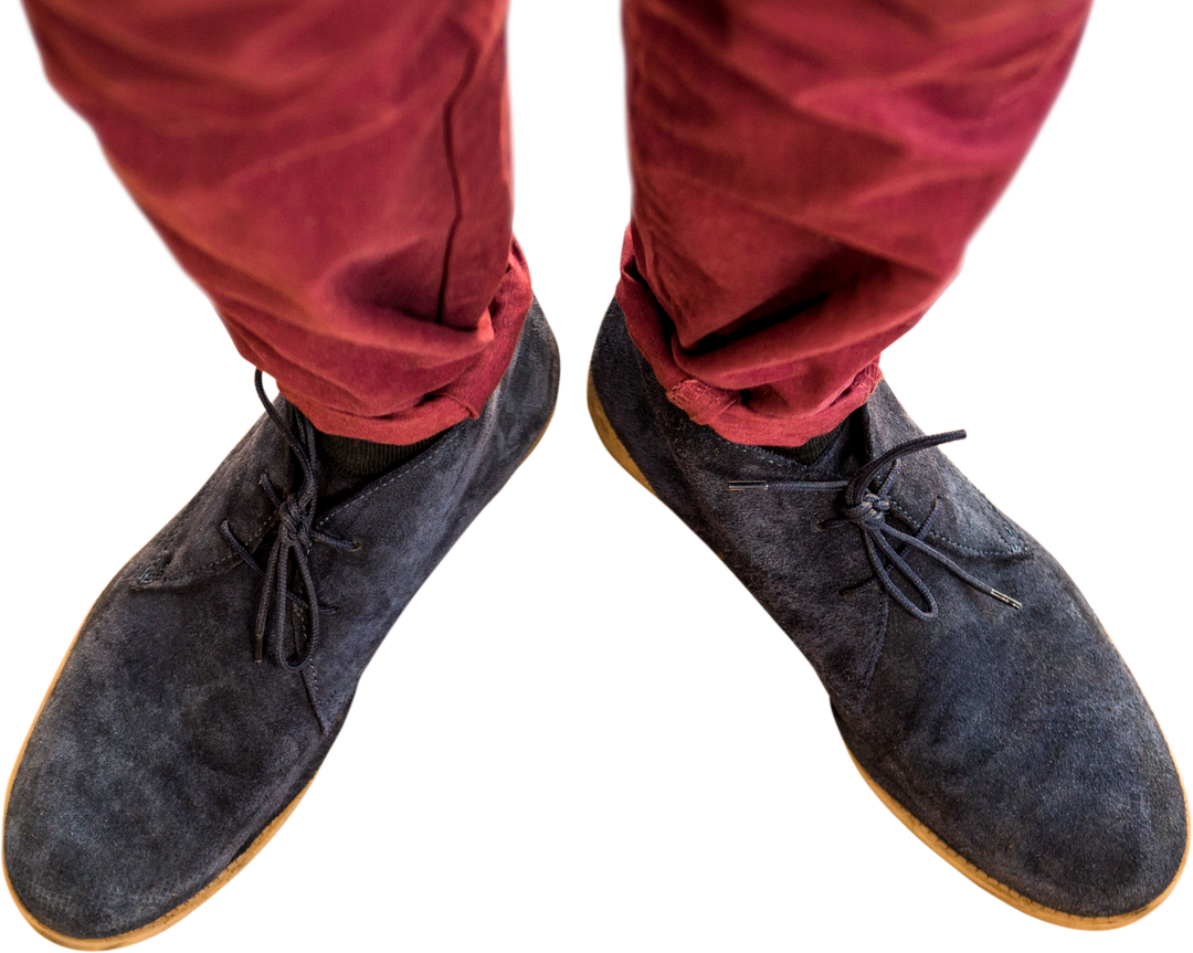 Bird's-eye view showing a man in navy suede shoes with red pants, isolated on transparent background - Download Free Stock Images Pikwizard.com