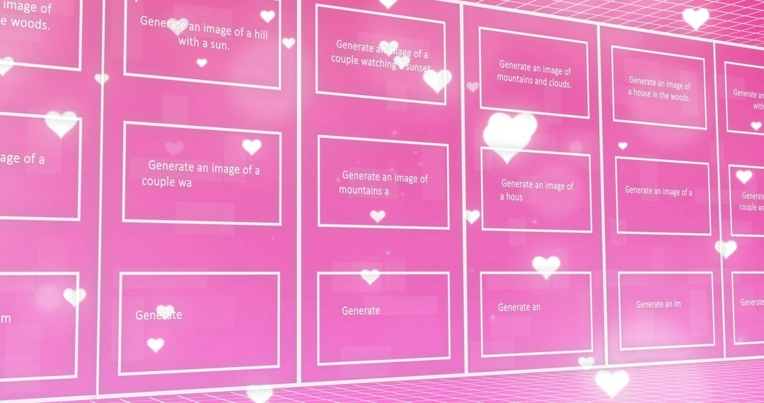 Digital Love Interface with Holographic Text and Floating Hearts